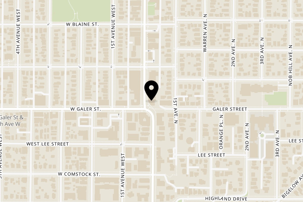 Map showing the location of 5 Spot on 1502 Queen Anne Ave N in Seattle