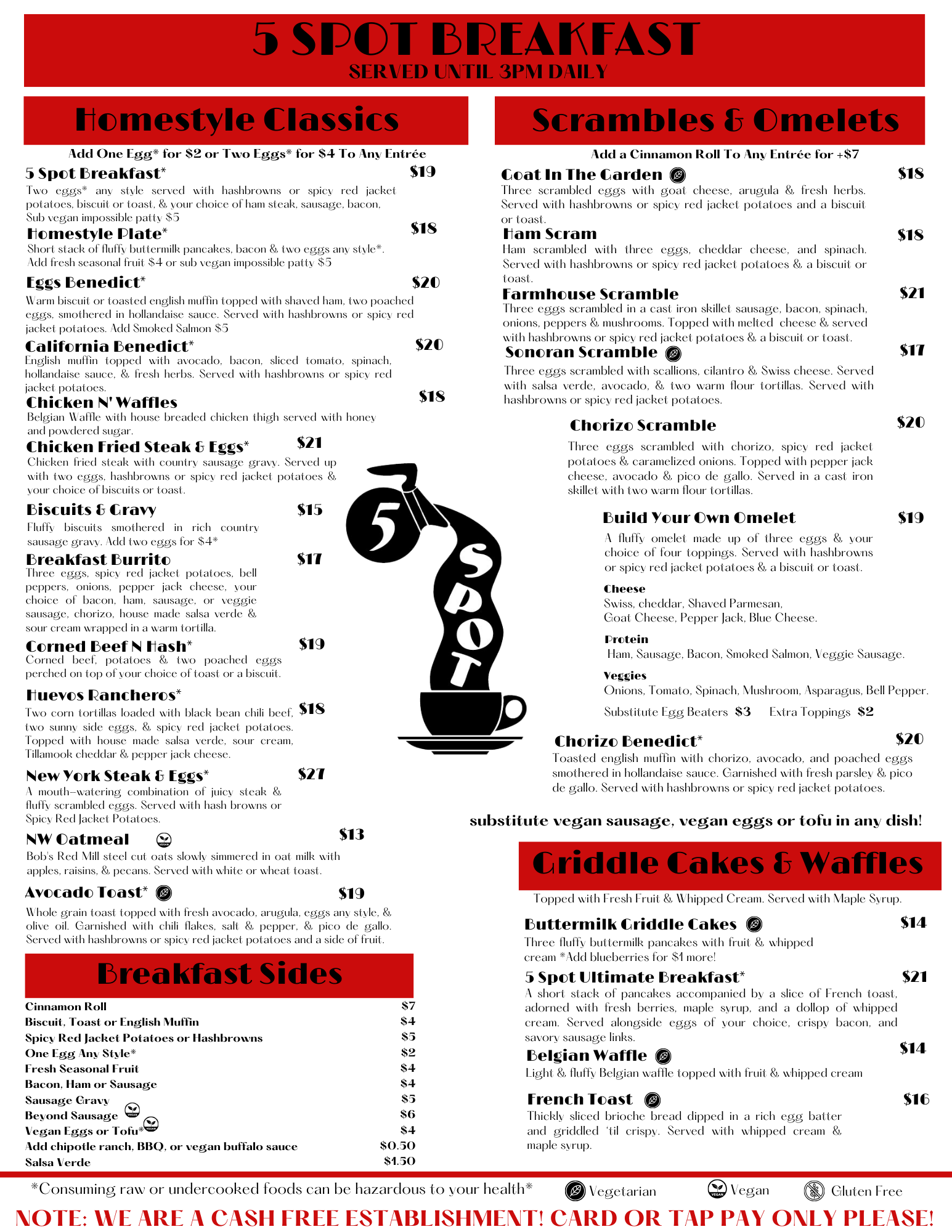 5 spot breakfast menu